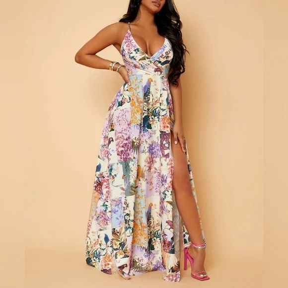 Patchwork Floral Print Cross Wrap
Twist Backless Dress - Picture 1 of 1